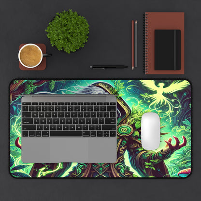 Nature’s Guardian Desk Mat – Embrace the Power of the Wild! stunning illustration of a powerful druid intertwined with vibrant, magical plants,