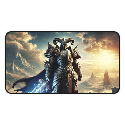 warrior on a mountain cliff desk mat