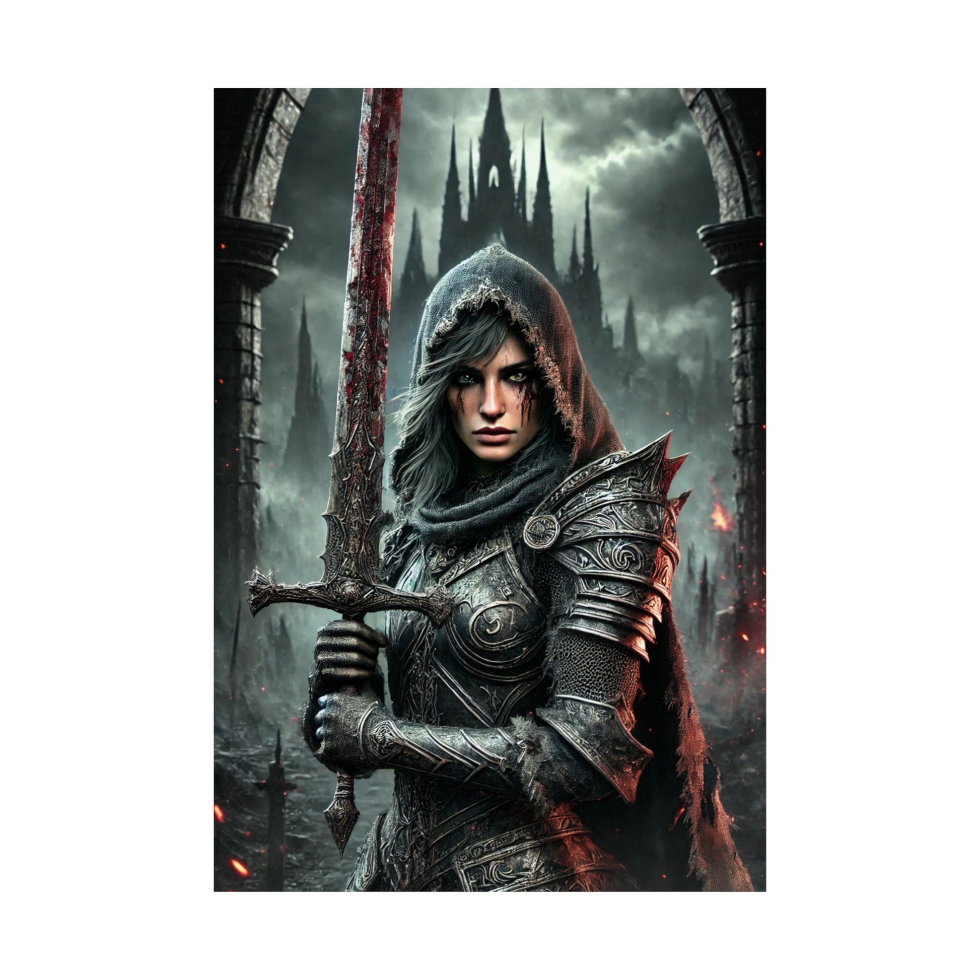 Warrior Vertical Poster - Gothic Fantasy Art for Home Decor - Arctic Threadworks