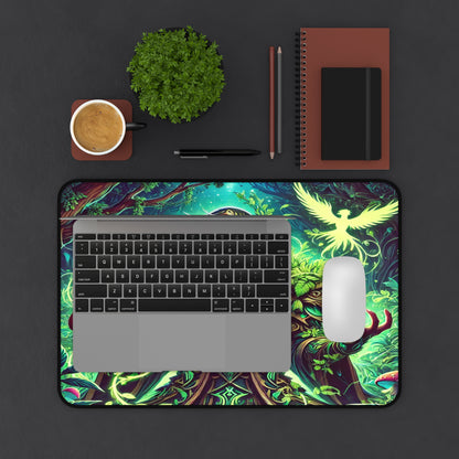 Nature’s Guardian Desk Mat – Embrace the Power of the Wild! stunning illustration of a powerful druid intertwined with vibrant, magical plants,