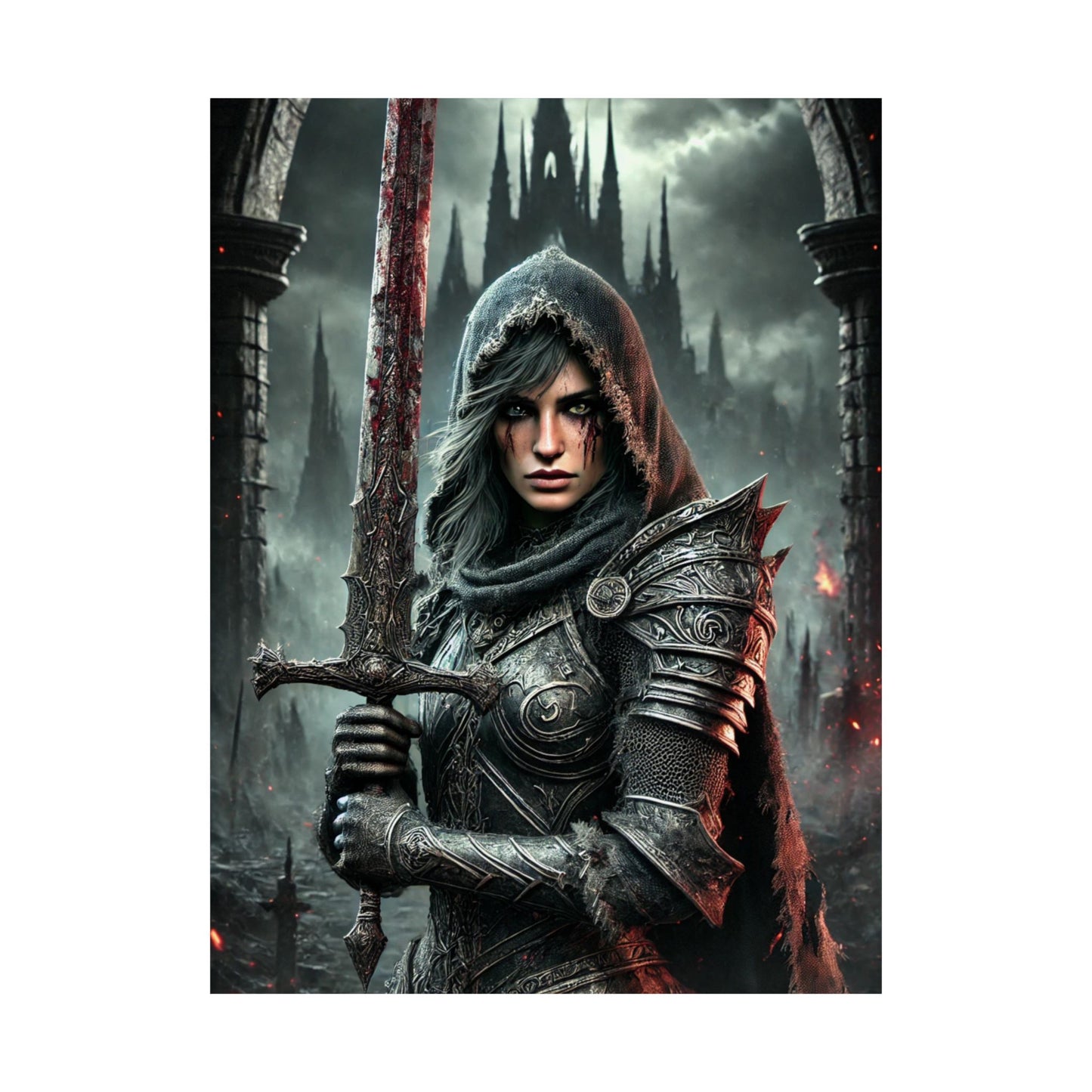 Warrior Vertical Poster - Gothic Fantasy Art for Home Decor - Arctic Threadworks