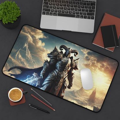 warrior on a mountain cliff desk mat