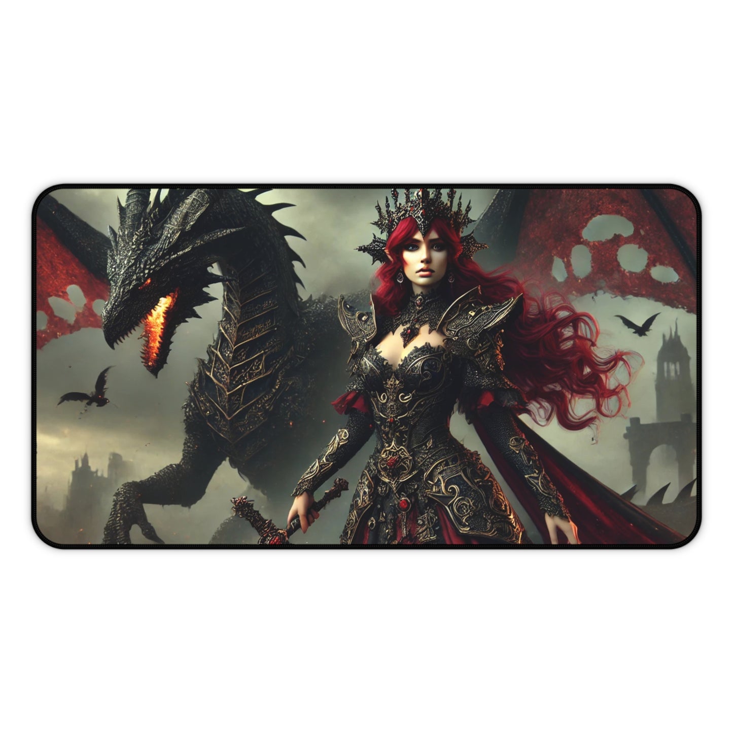 🐉 Fantasy Dragon & Warrior Desk Mat – Gaming Mouse Pad for Home & Office ⚔️